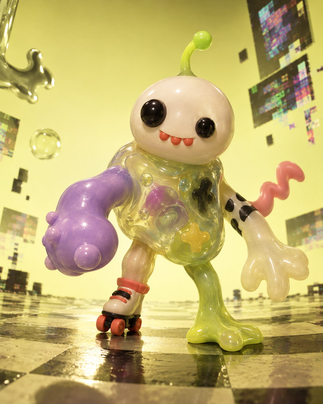 SLOPNU, a pearly faced mutant creature with a wildly mismatched translucent body